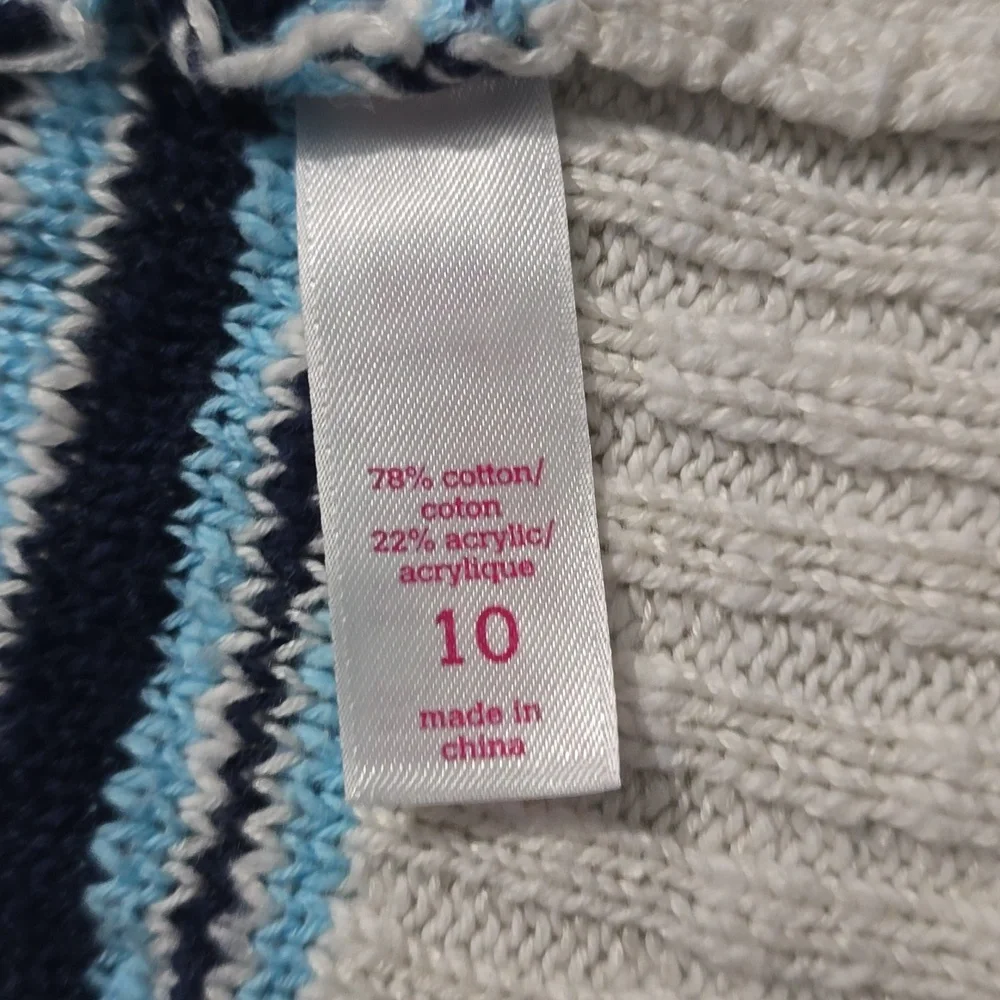 Justice Blue and White Crocheted‎ Style Long Sweater Size 10